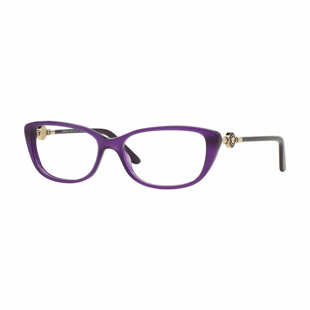 Versace VE3206-5095 Opal Violet Cat-Eye Women's Plastic Eyeglasses showcasing elegant design and vibrant color.